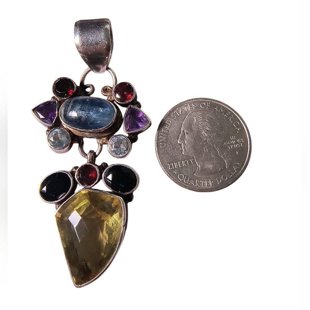 Large Sterling Silver Multi-Gemstone Artisan Statement Pendant - Picture 6 of 10